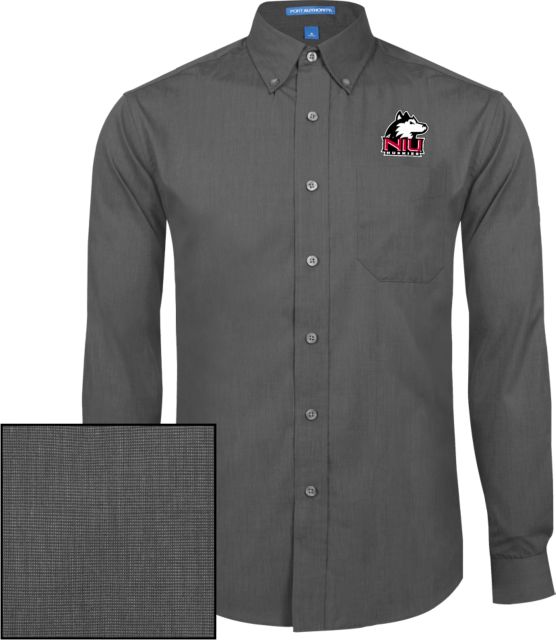 Northern Illinois Mens Dark Crosshatch Poplin Long Sleeve Shirt Primary Mark - ONLINE ONLY