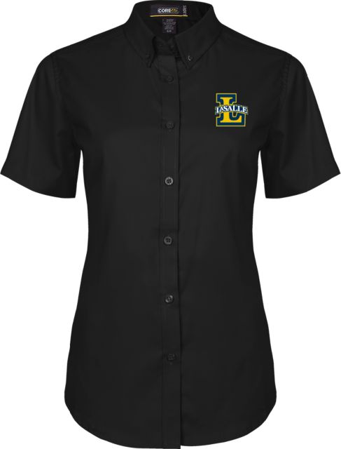 La Salle Ladies Twill Short Sleeve Button Up Primary Mark - ONLINE ONLY