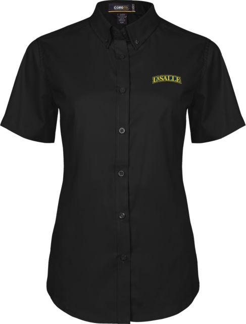 La Salle Ladies Twill Short Sleeve Button Up Wordmark - ONLINE ONLY