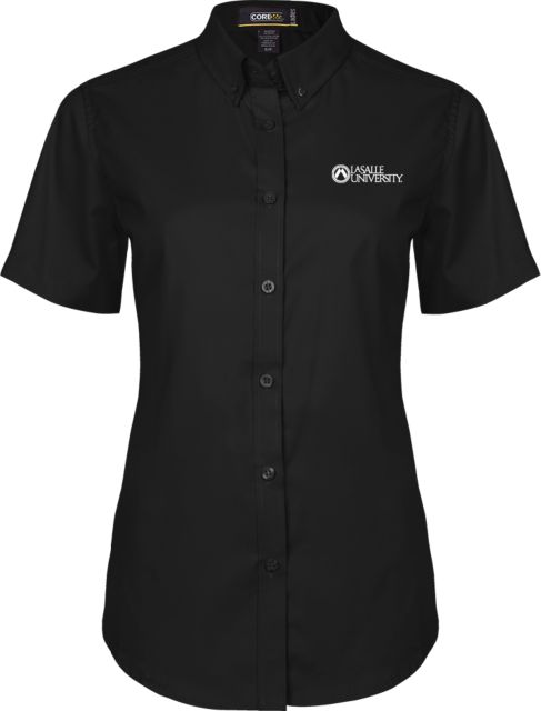 La Salle Ladies Twill Short Sleeve Button Up Institutional Mark - ONLINE ONLY