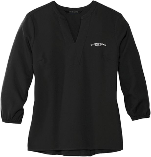 Nebraska Mercer + Mettle Womens 3/4 Sleeve Crepe Blouse University of Nebraska Arched Huskers - ONLINE ONLY