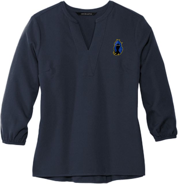 Delaware CC Mercer + Mettle Womens 3/4 Sleeve Crepe Blouse DCCC Phantom Mascot - ONLINE ONLY