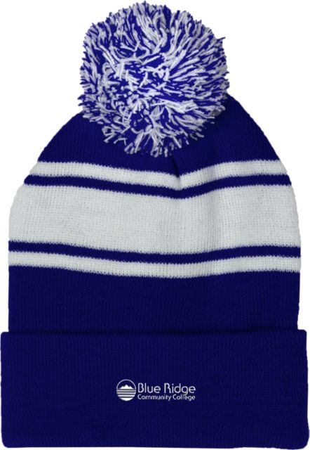 Blue Ridge Two Tone Knit Pom Beanie w/Cuff Ridge Community College Wordmark - ONLINE ONLY