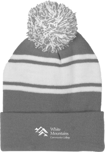 White Mountains Two Tone Knit Pom Beanie w/Cuff Mountains Community College Logo - ONLINE ONLY