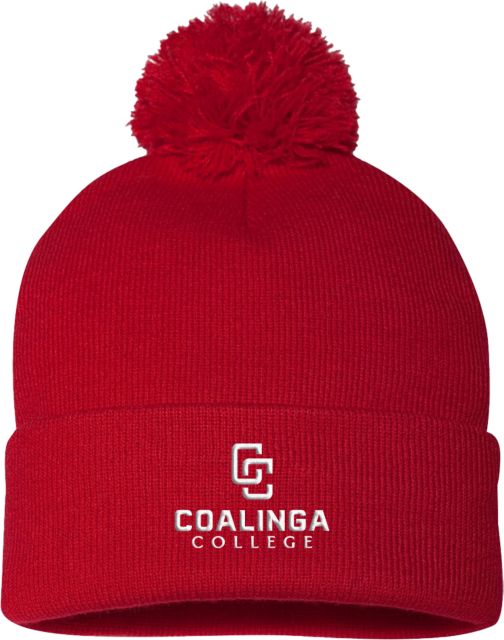 WHC Coalinga Sportsman Pom Pom Cuffed Beanie Coalinga College Vertical Lockup - ONLINE ONLY
