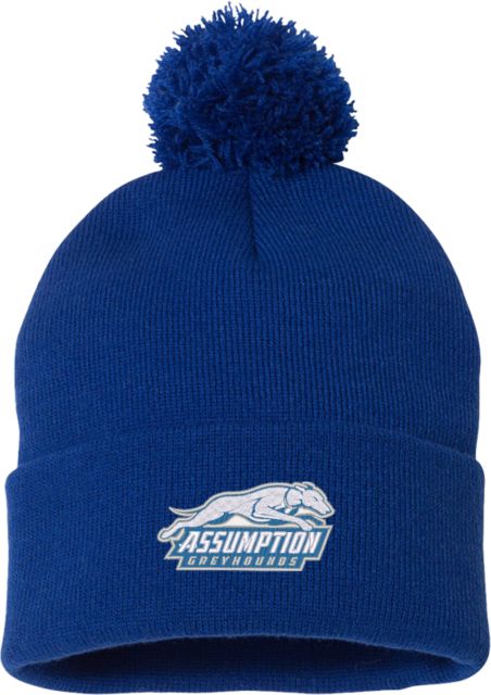 Assumption Sportsman Pom Pom Cuffed Beanie Assumption University Greyhound Logo - ONLINE ONLY