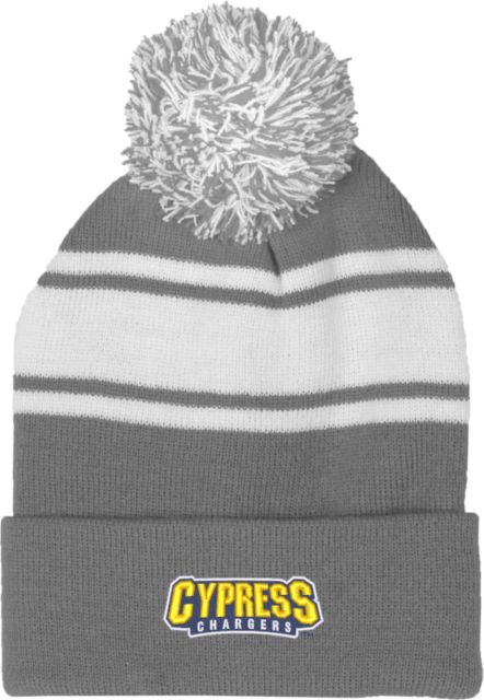 Cypress College Two Tone Knit Pom Beanie w/Cuff Cypress Chargers Banner Wordmark - ONLINE ONLY