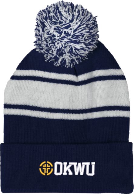 Oklahoma Wesleyan Two Tone Knit Pom Beanie w/Cuff Cross Logomark - ONLINE ONLY