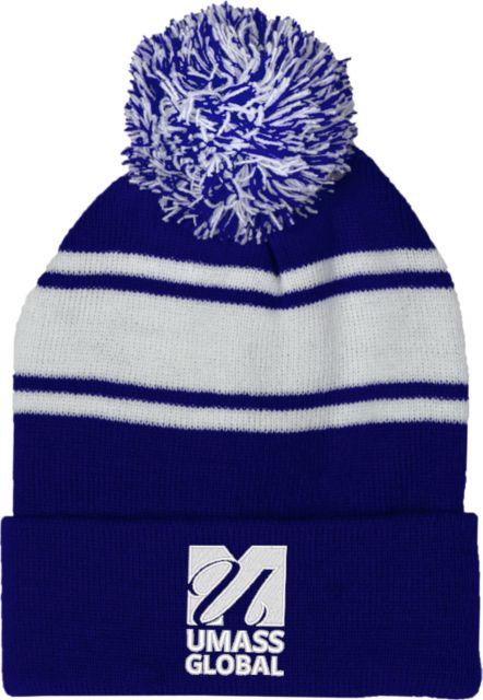UMass Global Two Tone Knit Pom Beanie w/Cuff  UMass Global Primary Logo Stacked - ONLINE ONLY