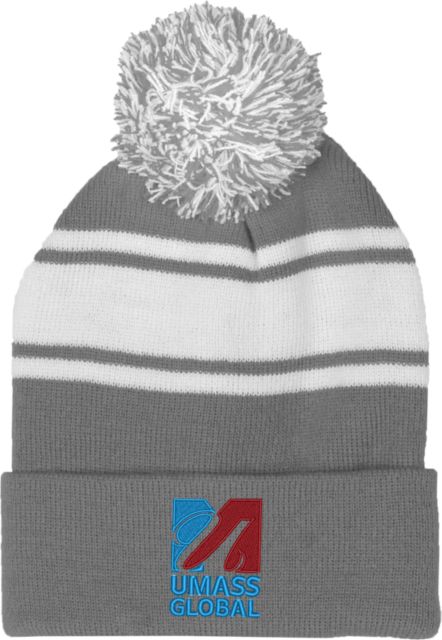 UMass Global Two Tone Knit Pom Beanie w/Cuff  UMass Global Primary Logo Stacked - ONLINE ONLY
