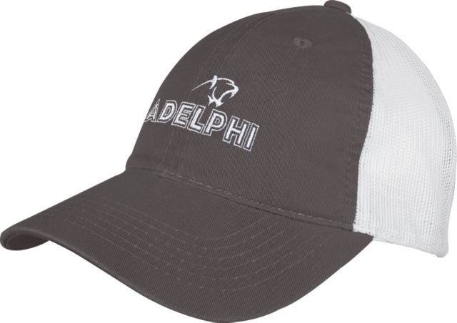Adelphi Charcoal/White Mesh Back Unstructured Low Profile Hat Adelphi with Panther Head - ONLINE ONLY