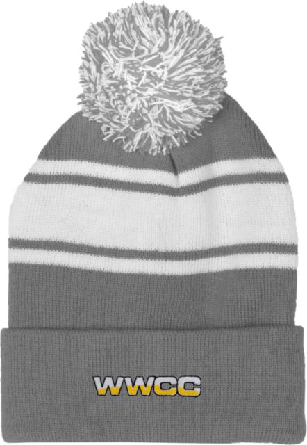 Walla Walla Two Tone Knit Pom Beanie w/Cuff WWCC Logo - ONLINE ONLY