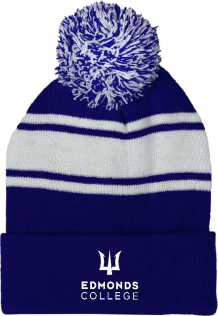 Edmonds College Two Tone Knit Pom Beanie w/Cuff Edmonds College Wordmark - ONLINE ONLY