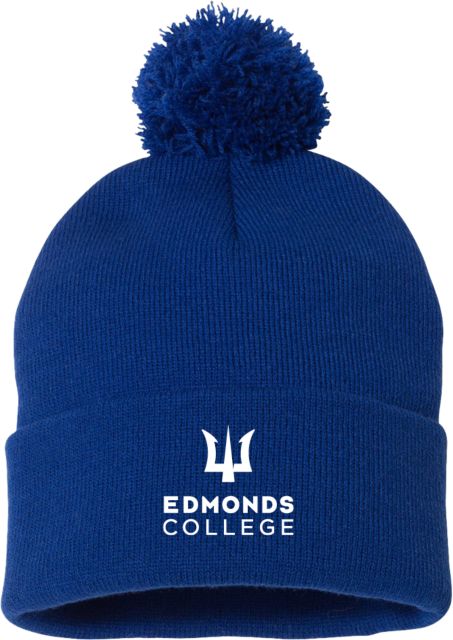 Edmonds College Sportsman Pom Pom Cuffed Beanie Edmonds College Wordmark - ONLINE ONLY