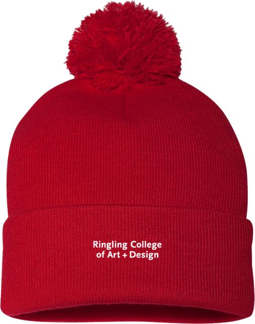 Ringling School Sportsman Pom Pom Cuffed Beanie Ringling College of Art and Design Stacked - ONLINE ONLY