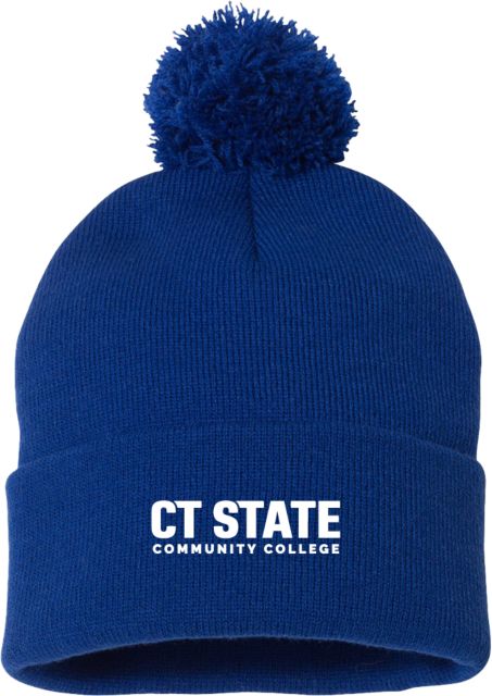 Connecticut Sportsman Pom Pom Cuffed Beanie CT State Community College Wordmark - ONLINE ONLY
