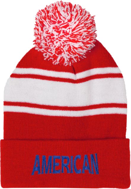 American University Two Tone Knit Pom Beanie with Cuff  - ONLINE ONLY