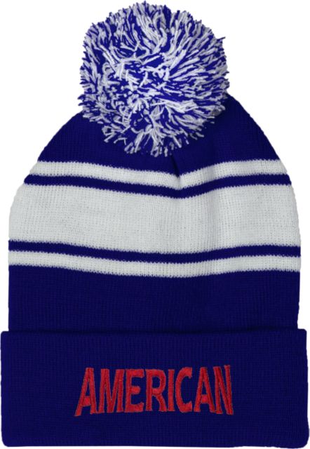 American University Two Tone Knit Pom Beanie with Cuff  - ONLINE ONLY