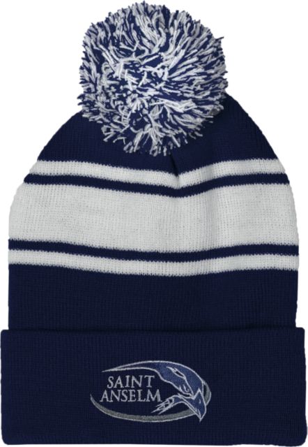 Saint Anselm Two Tone Knit Pom Beanie w/Cuff Athletic Mark Hawk Head - ONLINE ONLY