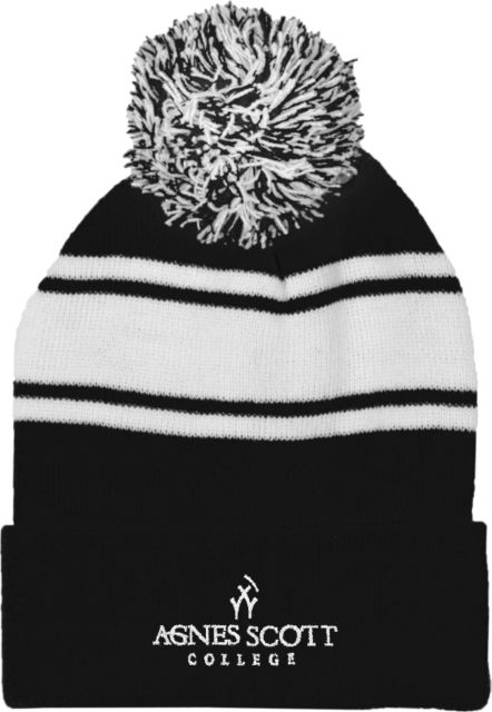 Agnes Scott Two Tone Knit Pom Beanie w/Cuff Primary Mark - ONLINE ONLY