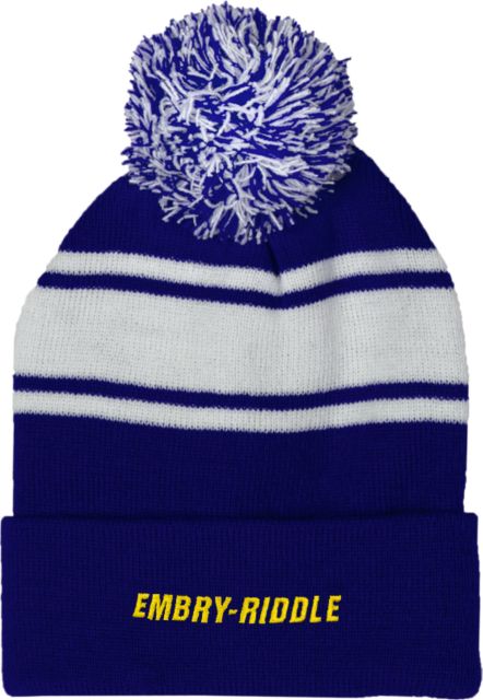 Embry Riddle Two Tone Knit Pom Beanie w/Cuff Embry Riddle Flat - ONLINE ONLY