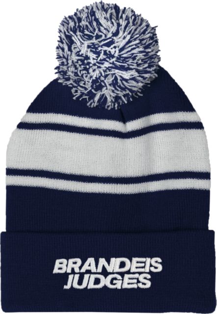 Brandeis Navy/White Two Tone Knit Pom Beanie w/Cuff Brandeis Judges Wordmark - ONLINE ONLY