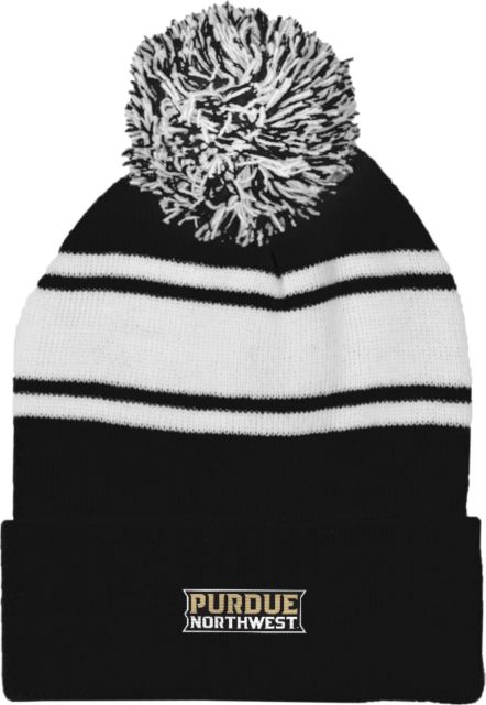 Purdue Northwest Two Tone Knit Pom Beanie w/Cuff Athletic Wordmark - ONLINE ONLY