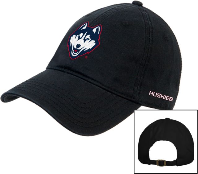 UConn Unstructured Adjustable Low Profile Hat Husky UConn Lockup Stacked