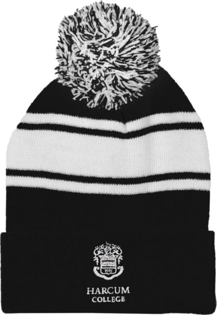 Harcum Two Tone Knit Pom Beanie w/Cuff Primary Mark - ONLINE ONLY