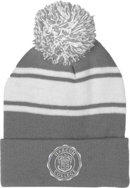 Harcum Two Tone Knit Pom Beanie w/Cuff College Seal - ONLINE ONLY