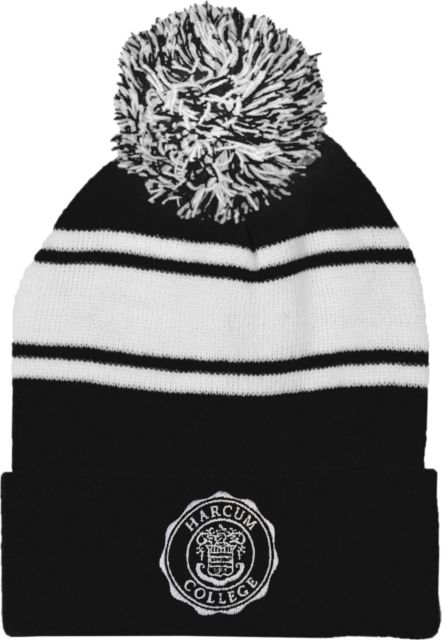 Harcum Two Tone Knit Pom Beanie w/Cuff College Seal - ONLINE ONLY