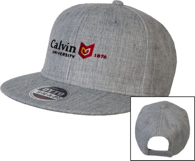 Calvin Univ Wool Blend Flat Bill Snapback Hat University Logo 1876 Horizontal - ONLINE ONLY