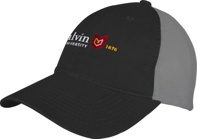 Calvin Univ Mesh Back Unstructured Low Profile Hat University Logo 1876 Horizontal - ONLINE ONLY