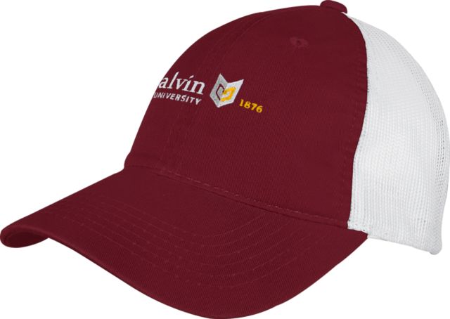 Calvin Univ Mesh Back Unstructured Low Profile Hat University Logo 1876 Horizontal - ONLINE ONLY