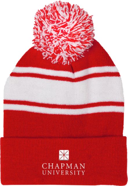 Chapman Two Tone Knit Pom Beanie w/Cuff Chapman University - Institutional Mark Vertical - ONLINE ONLY