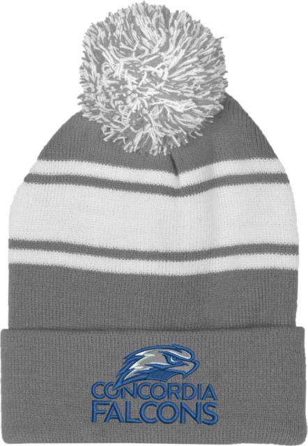 Concordia WI Two Tone Knit Pom Beanie w/Cuff Standard Falcon Wordmark - ONLINE ONLY