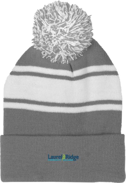 Laurel Ridge Two Tone Knit Pom Beanie w/Cuff Wordmark Horizontal - ONLINE ONLY