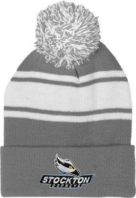 Stockton Two Tone Knit Pom Beanie w/Cuff Official Logo - ONLINE ONLY