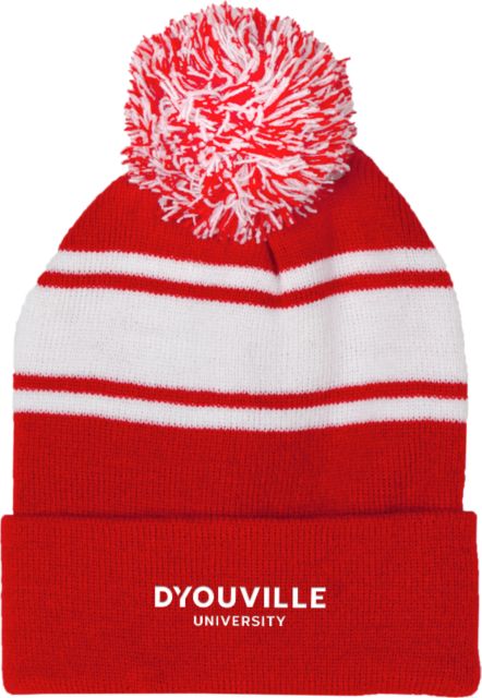 D Youville Two Tone Knit Pom Beanie w/Cuff D Youville University Wordmark