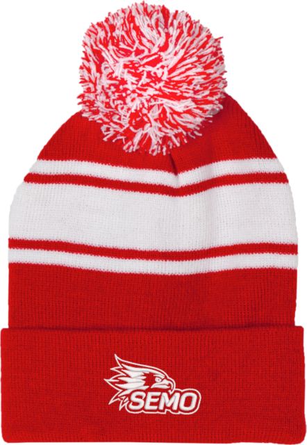 Southeast Missouri Bookstore Two Tone Knit Pom Beanie w/Cuff SEMO Logo Embroidery - ONLINE ONLY