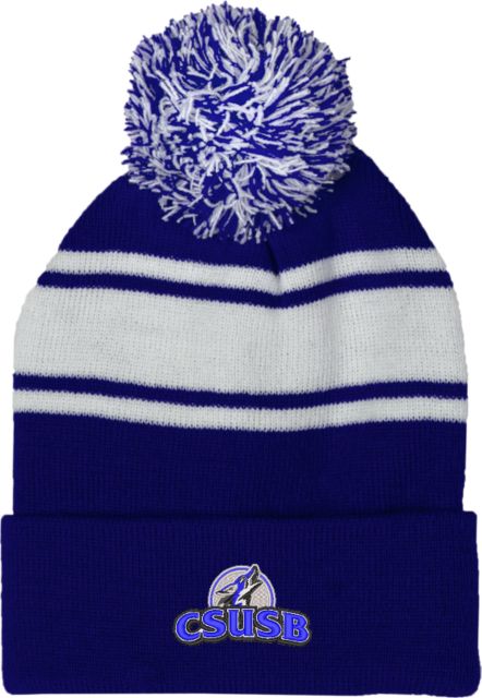 Cal State San Bernardino Two Tone Knit Pom Beanie w/Cuff Cal State San Bernardino Primary Logo - ONLINE ONLY