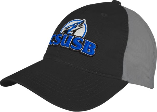 Cal State San Bernardino Black/Charcoal Mesh Back Unstructured Low Profile Hat Cal State San Bernardino Primary Logo - ONLINE ONLY