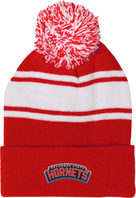 Delaware State Two Tone Knit Pom Beanie w/Cuff Delaware State Primary Athletic Wordmark - ONLINE ONLY