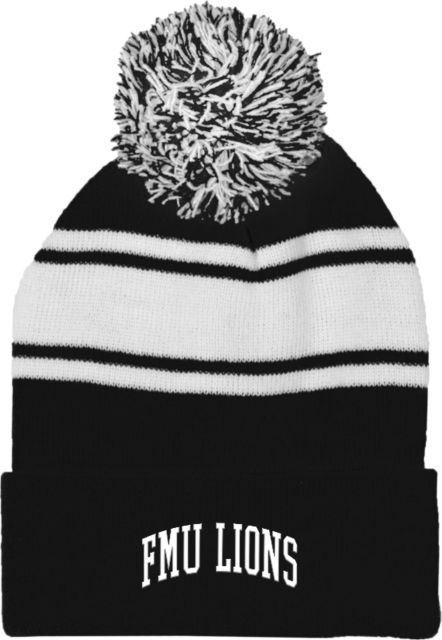 Florida Memorial Two Tone Knit Pom Beanie w/Cuff FMU Lions Arched - ONLINE ONLY