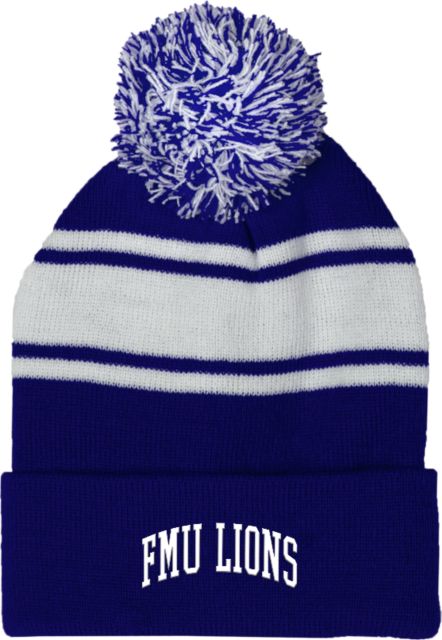 Florida Memorial Two Tone Knit Pom Beanie w/Cuff FMU Lions Arched - ONLINE ONLY