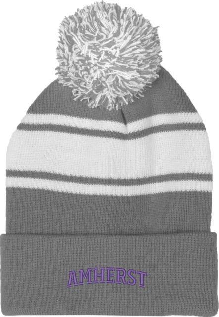 Amherst College Two Tone Knit Pom Beanie w/Cuff EMBROIDERY - ONLINE ONLY