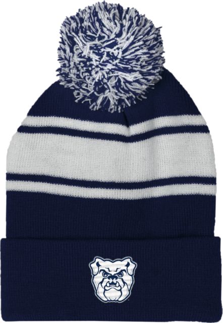 Butler Navy/White Two Tone Knit Pom Beanie w/Cuff Butler University Bulldog Head - ONLINE ONLY