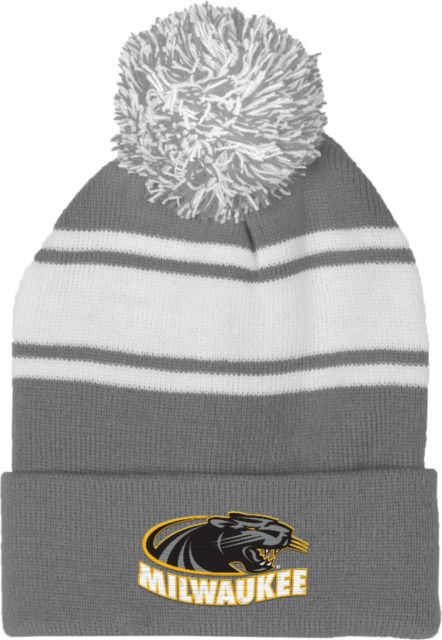 Wisconsin Milwaukee Two Tone Knit Pom Beanie w/Cuff University of Wisconsin Milwaukee Panther Head Primary Mark - ONLINE ONLY