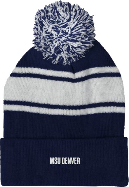 MSU Denver Two Tone Knit Pom Beanie w/Cuff MSU Denver Flat