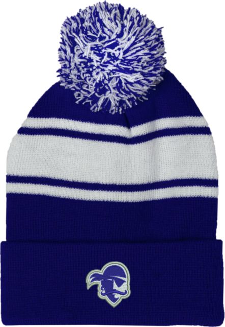 Seton Hall Two Tone Knit Pom Beanie w/Cuff Primary Athletics Logo - ONLINE ONLY